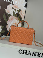SMALL BOX BAG 18 IN CARROT LAMBSKIN GOLD HARDWARE