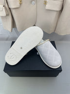 CC White Suede Gold Chain Mules