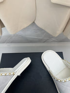 CC White Suede Gold Chain Mules