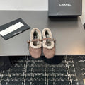 CC 2025 Puffer Ballet Flat With Strap Dark Coffee Sheepskin Fur 529345