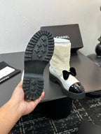 CC Coco Neige 2025/26 Low-cut Boots Black White Shearling Lambskin Patent Leather 529341