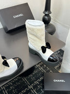 CC Coco Neige 2025/26 Low-cut Boots Black White Shearling Lambskin Patent Leather 529341