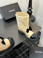 CC Coco Neige 2025/26 Low-cut Boots Beige Shearling Lambskin Patent Leather 529342