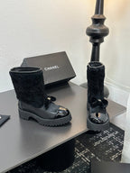 CC Coco Neige 2025/26 Low-cut Boots Black Shearling Lambskin Patent Leather 529343