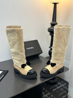 CC Coco Neige 2025/26 High Boots Beige Shearling Lambskin Patent Leather 529338