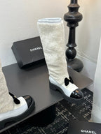 CC Coco Neige 2025/26 High Boots Black White Shearling Lambskin Patent Leather 529340