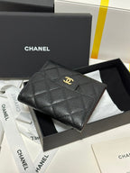 CC CClassic Small Flap Wallet Black Quilted Caviar Gold Buckle 243686