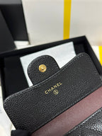 CC CClassic Small Flap Wallet Black Quilted Caviar Gold Buckle 243686