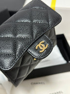 CC CClassic Small Flap Wallet Black Quilted Caviar Gold Buckle 243686