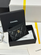 CC Classic Card Holder Black Quilted Caviar Gold Buckle 243696