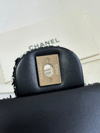 MINI FLAP BAG 20 ATTACHED SAQUINS IN BLACK MIX WHITE TWEED GOLD HARDWARE