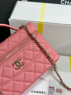 CC 25C Vanity Case 19.5cm Salmon Pink Calfskin Silver Hardware 243635