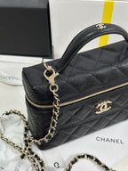 CC 25C Vanity Case 19.5cm Black Calfskin Silver Hardware 243640