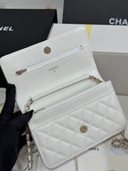 CC 25P Wallet On Chain 19cm White Cowhide Heart Rhinestone 243592