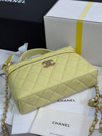CC 25P Vanity Case 19.5cm Yellow Pastel Calfskin Heart Rhinestone 243607