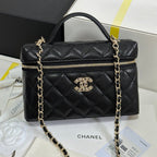 CC 25P Vanity Case 19.5cm Black Calfskin Heart Rhinestone 243613