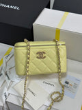 CC 25C Vanity Case 17cm Yellow Caviar Leather Heart Rhinestone Light Gold Hardware 243418