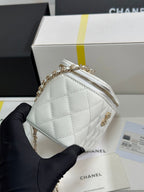 CC 25C Vanity Case 17cm White Caviar Leather Heart Rhinestone Light Gold Hardware 243421