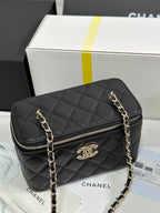 CC 25C Vanity Case 17cm Black Caviar Leather Heart Rhinestone Light Gold Hardware 243427