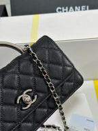 CC 25P Wallet Woc Handle 17cm Black Leather Silver Hardware 243445