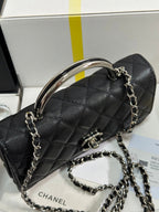 CC 25P Wallet Woc Handle 17cm Black Leather Silver Hardware 243445