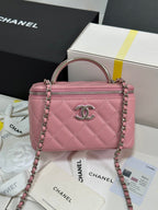 CC 25P Vanity Case 17cm Pink Pastel Leather Silver Hardware 243463