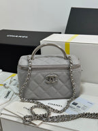 CC 25P Vanity Case 17cm Light Gray Leather Silver Hardware 243466