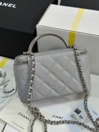 CC 25P Vanity Case 17cm Light Gray Leather Silver Hardware 243466