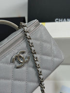 CC 25P Vanity Case 17cm Light Gray Leather Silver Hardware 243466