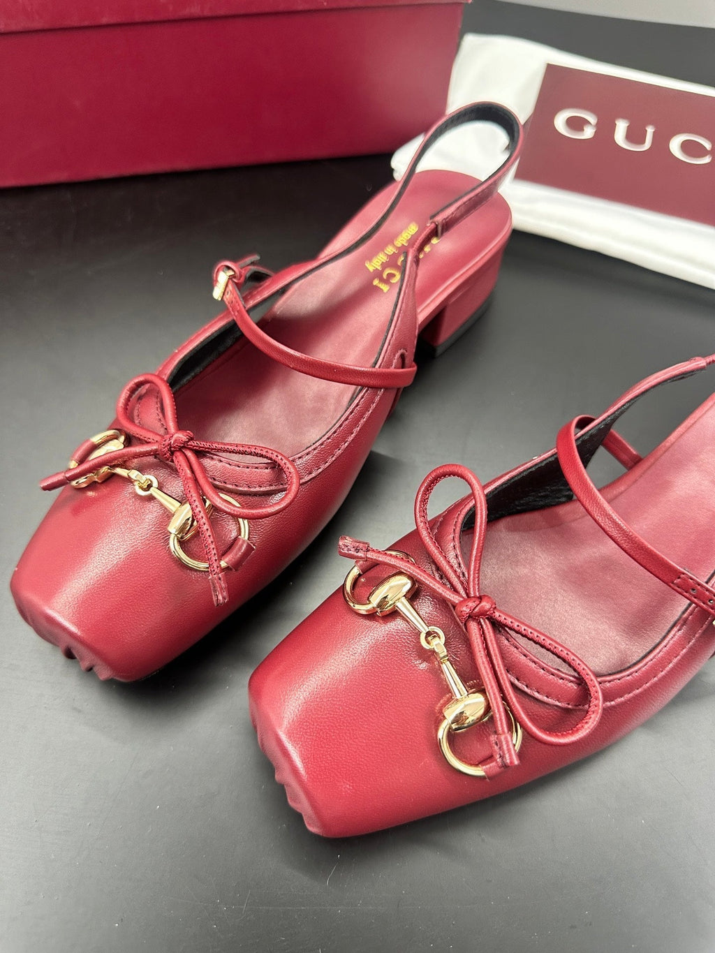 GG 26s Horsebit Slingback 2.5cm Burgundy Sheepskin 688314