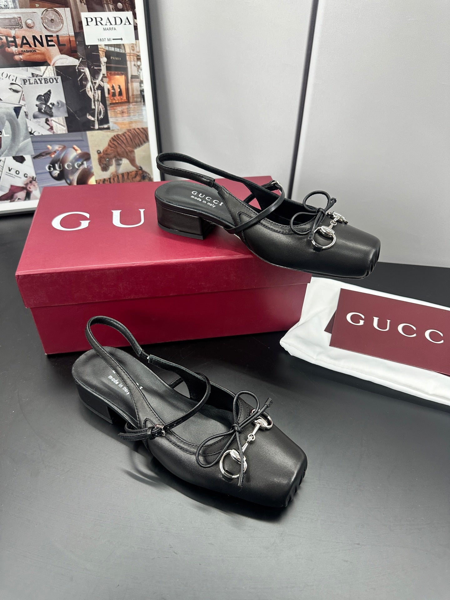 GG 26s Horsebit Slingback 2.5cm Black Sheepskin 688315