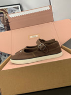 Miu 26s Drill Ballerinas Coffee Canvas 688282