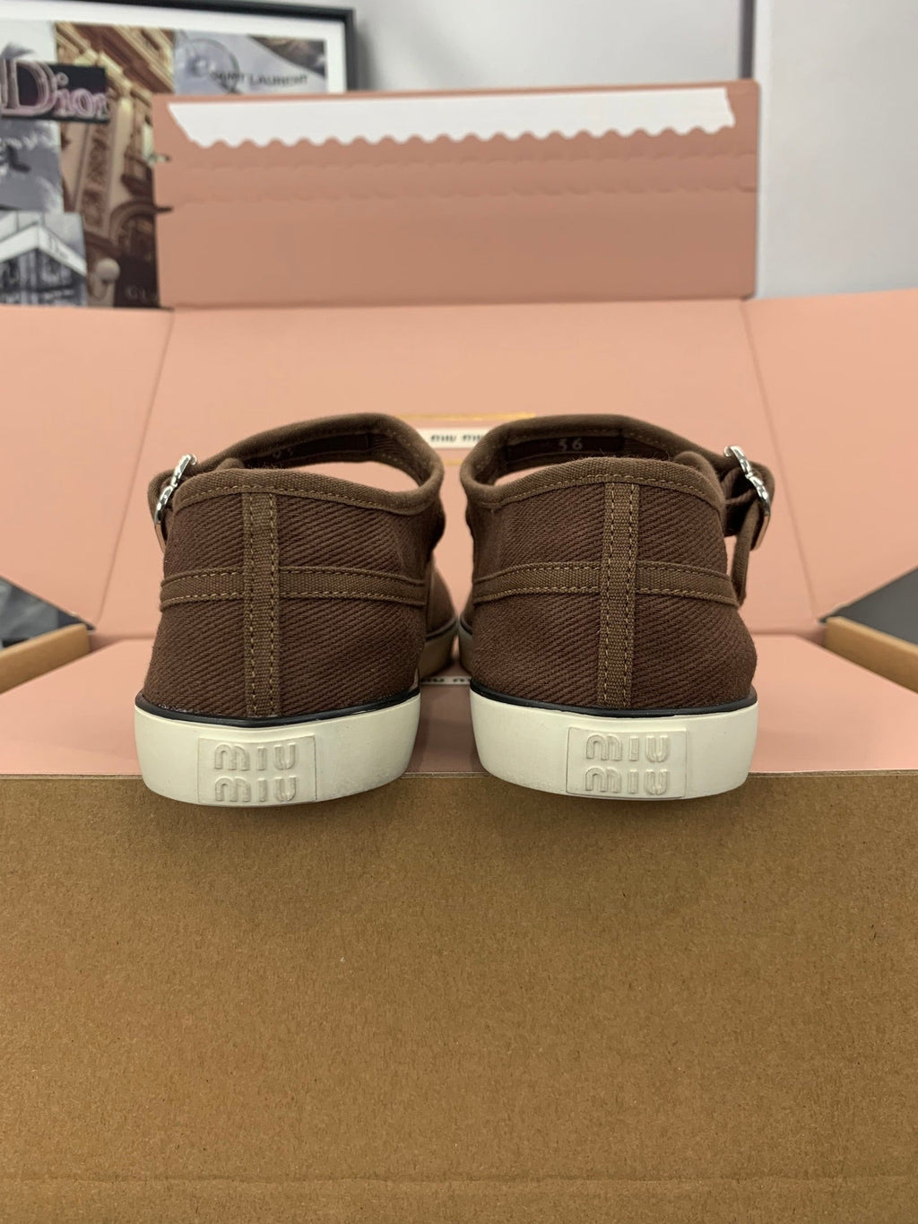 Miu 26s Drill Ballerinas Coffee Canvas 688282