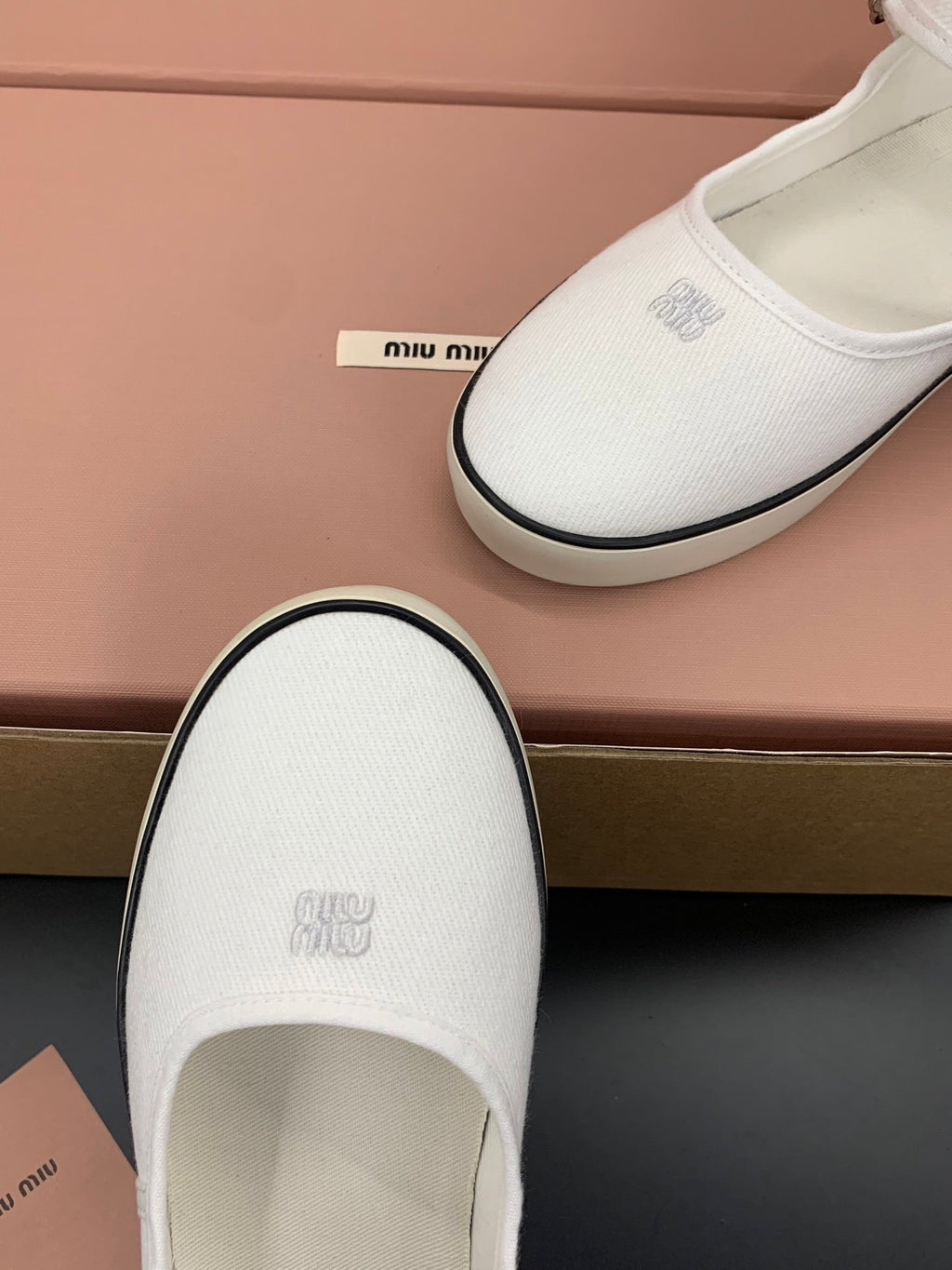 Miu 26s Drill Ballerinas White Canvas 688284
