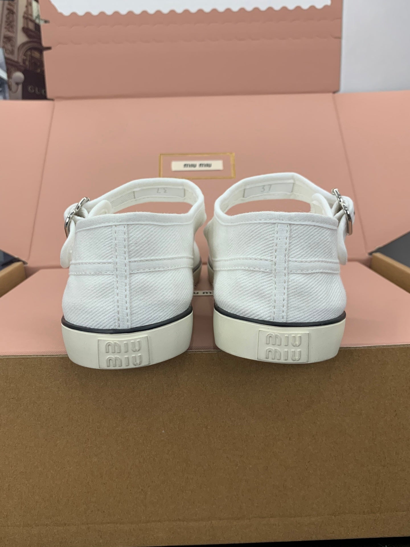 Miu 26s Drill Ballerinas White Canvas 688284