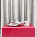 Viv 25 Diamond Mid Heel Slides Silver Cowhide 283037