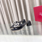 Viv 25 Diamond Mid Heel Slides Black Cowhide 283042