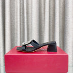 Viv 25 Diamond Mid Heel Slides Black Cowhide 283042