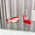 Jimmy Choo Saeda Pumps Red Mesh Lambskin 668534