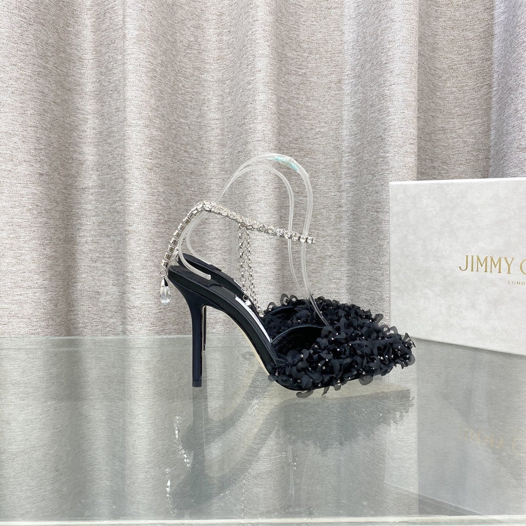 Jimmy Choo Saeda Pumps Black Mesh Lambskin 668535