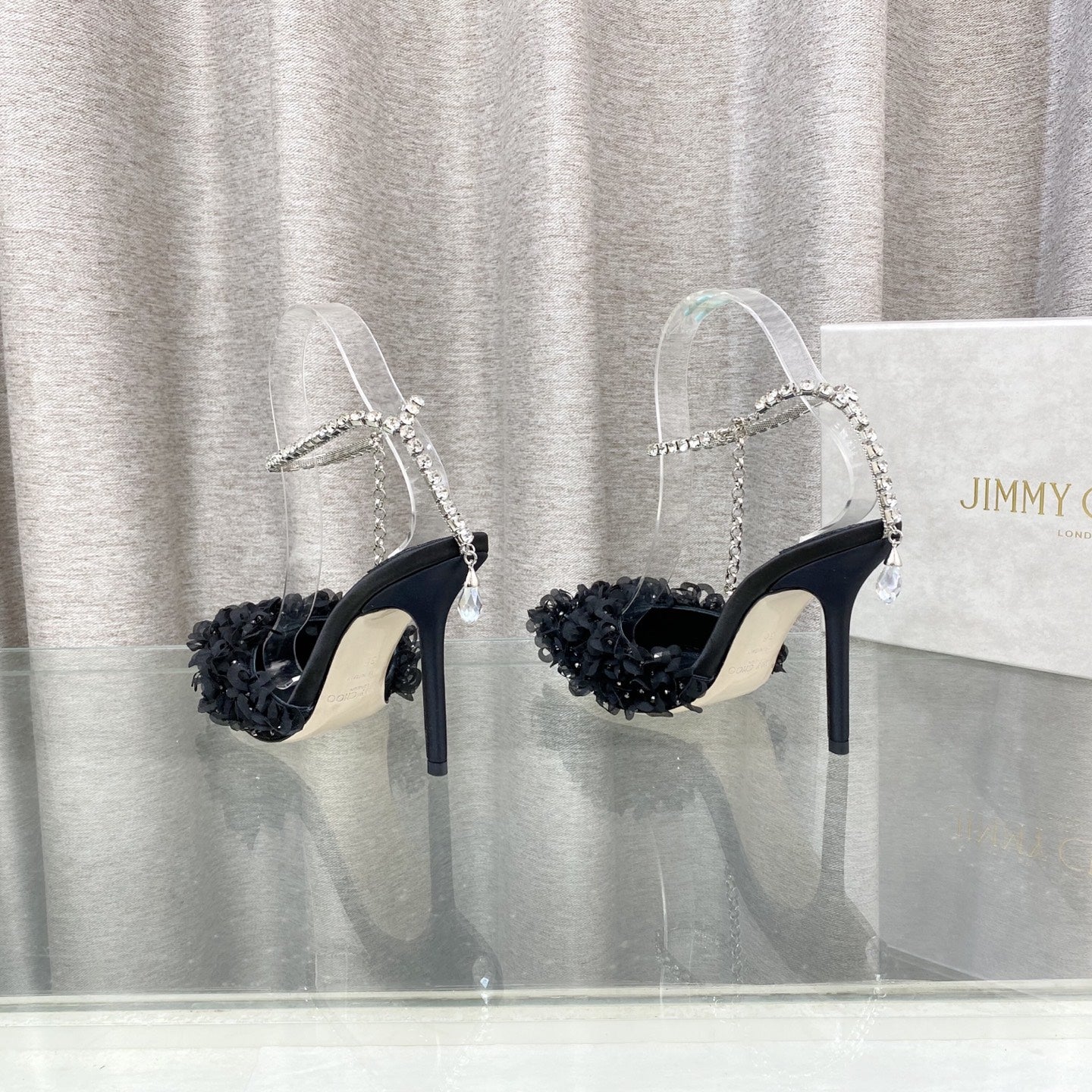 Jimmy Choo Saeda Pumps Black Mesh Lambskin 668535