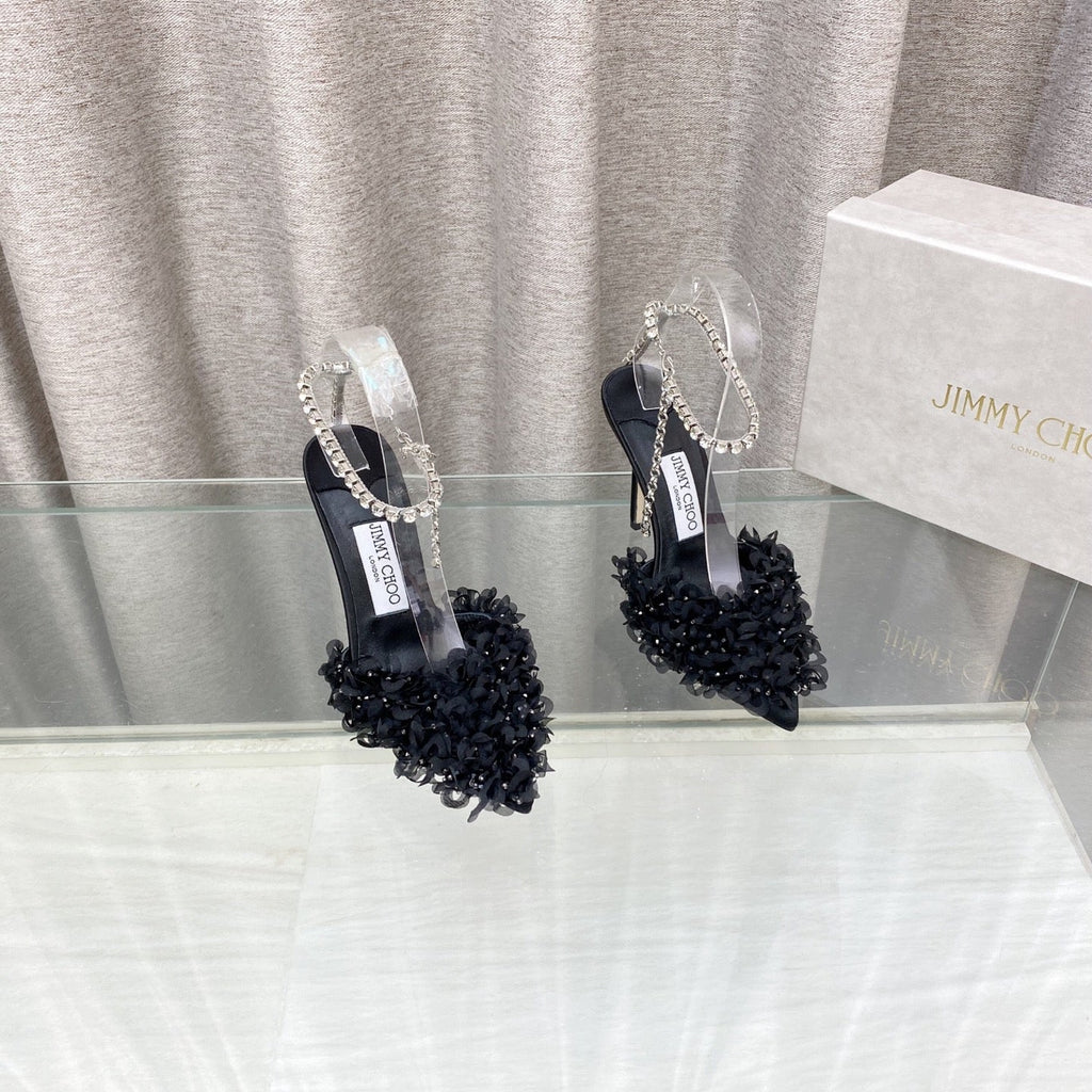 Jimmy Choo Saeda Pumps Black Mesh Lambskin 668535