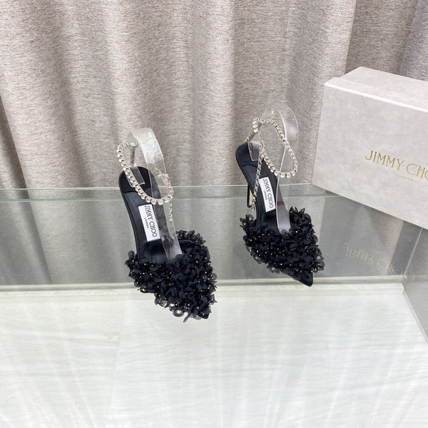 Jimmy Choo Saeda Pumps Black Mesh Lambskin 668535