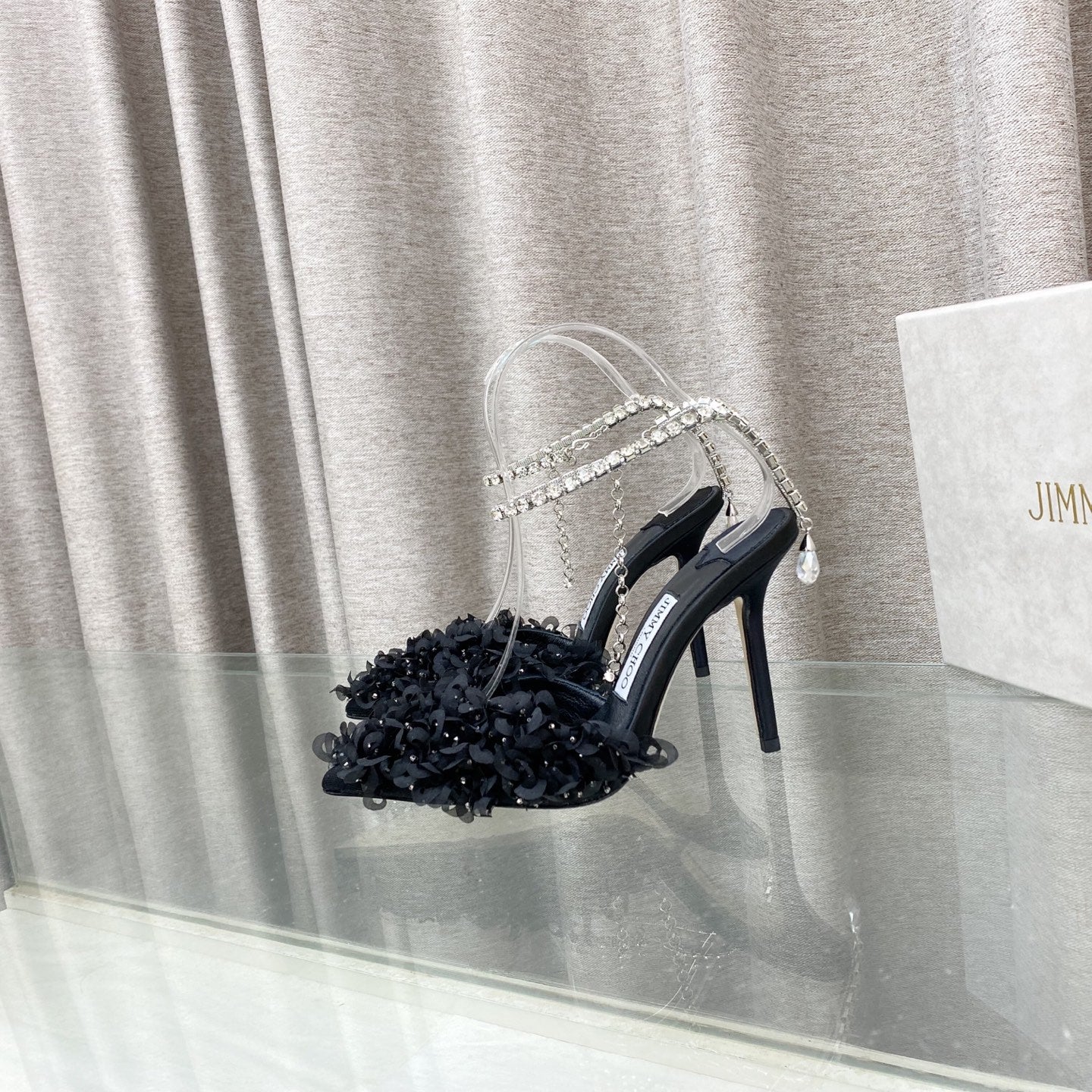 Jimmy Choo Saeda Pumps Black Mesh Lambskin 668535