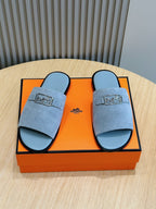 HM SILVER BUCKLE SLIPPERS CERULEAN SUEDE