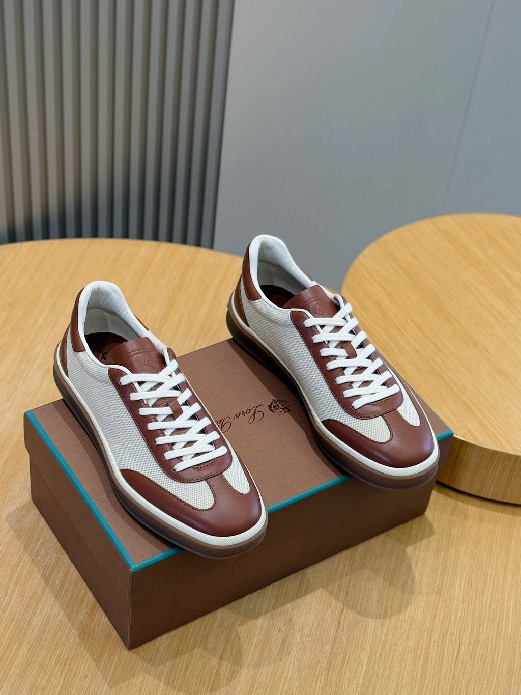 LP 2025 Tennis Walk Sneaker Natural Mix Caramel Calfskin Canvas