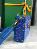 CASSETTE TRUNK BAG 21 IN BLUE GOYARDINE CANVAS & CLAMECY COWHIDE