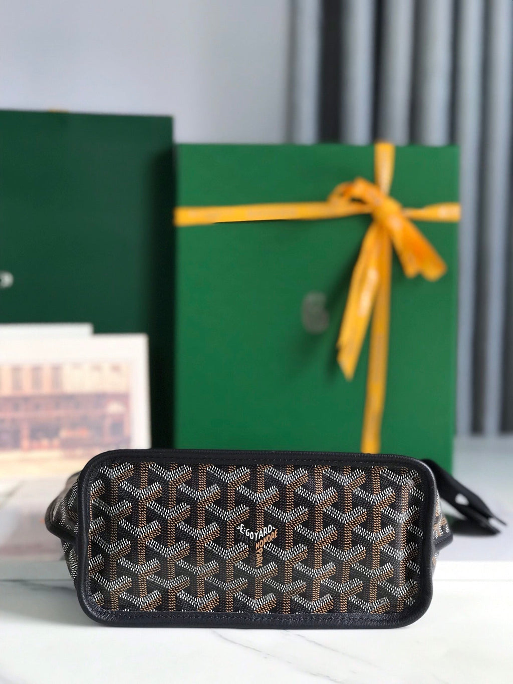 ANJOU MINI BAG 20 IN BLACK CALFSKIN AND GOYARDINE CANVAS