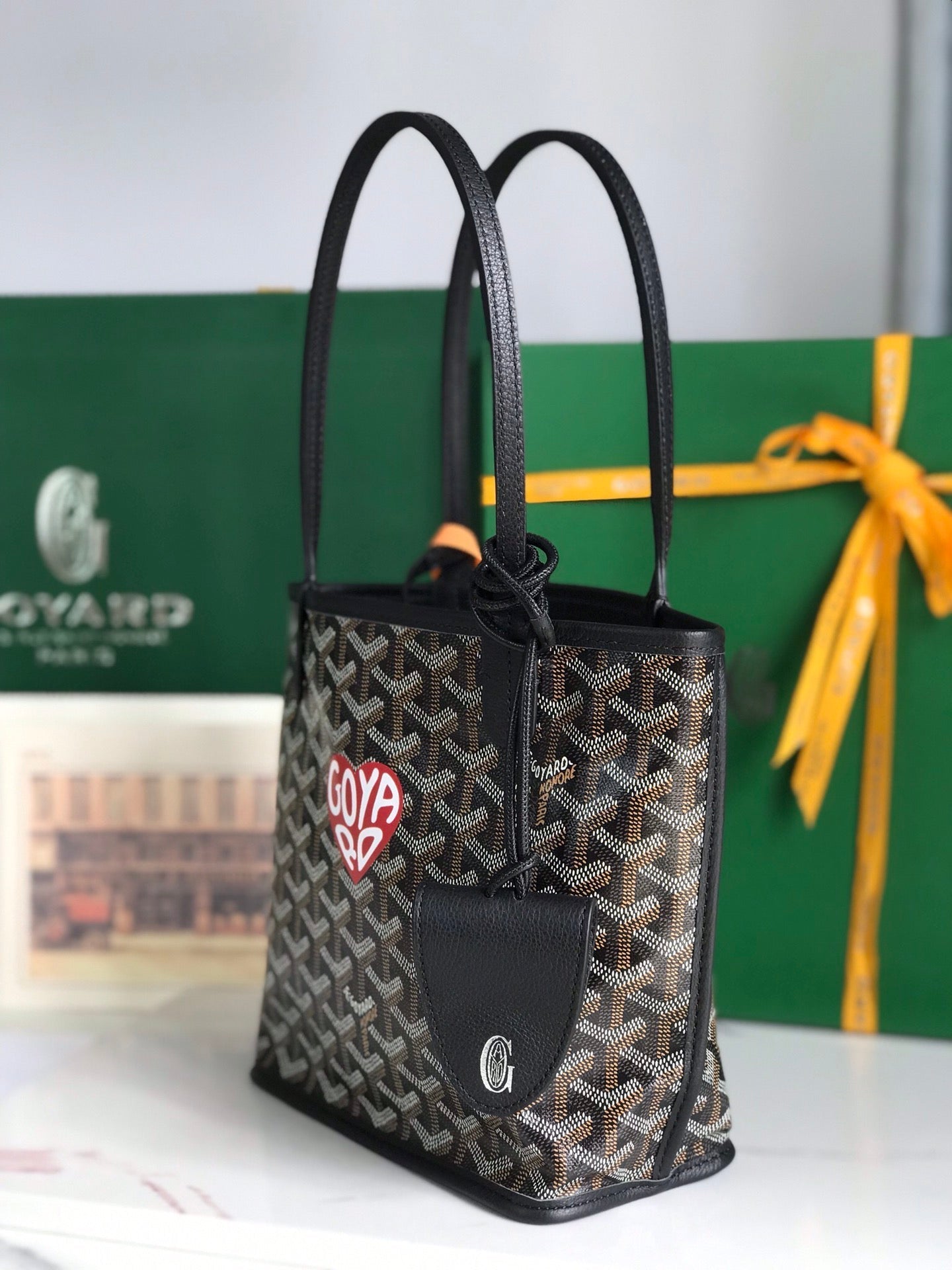 ANJOU MINI BAG 20 IN BLACK CALFSKIN AND GOYARDINE CANVAS