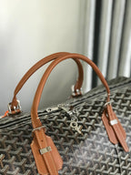 BOSTON 50 BAG IN BLACK GOYARDINE CANVAS AND TAN CALFSKIN TRIM